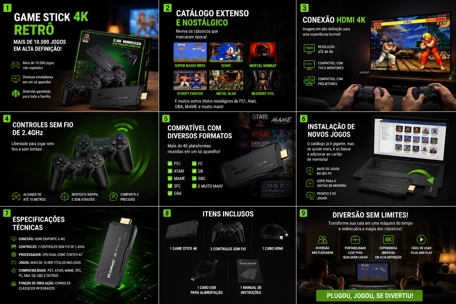 Game Stick 4K Retrô — 10.000 Jogos — detalhes e benefícios (imagem 1)