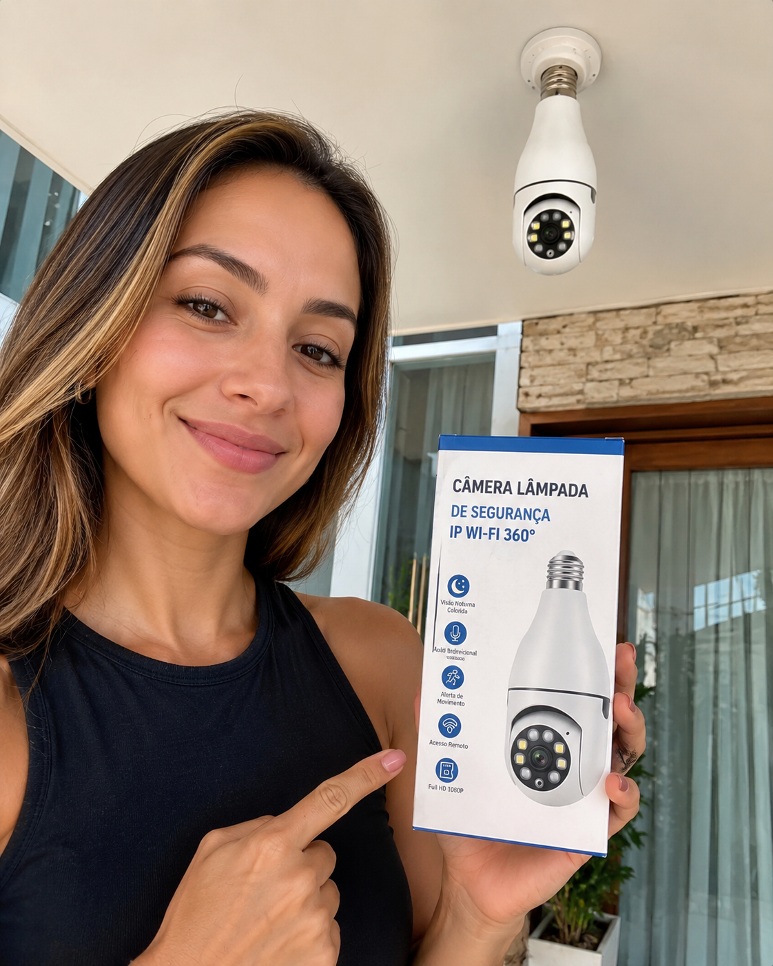 Câmera Lâmpada de Segurança Wi-Fi 360° FullHD