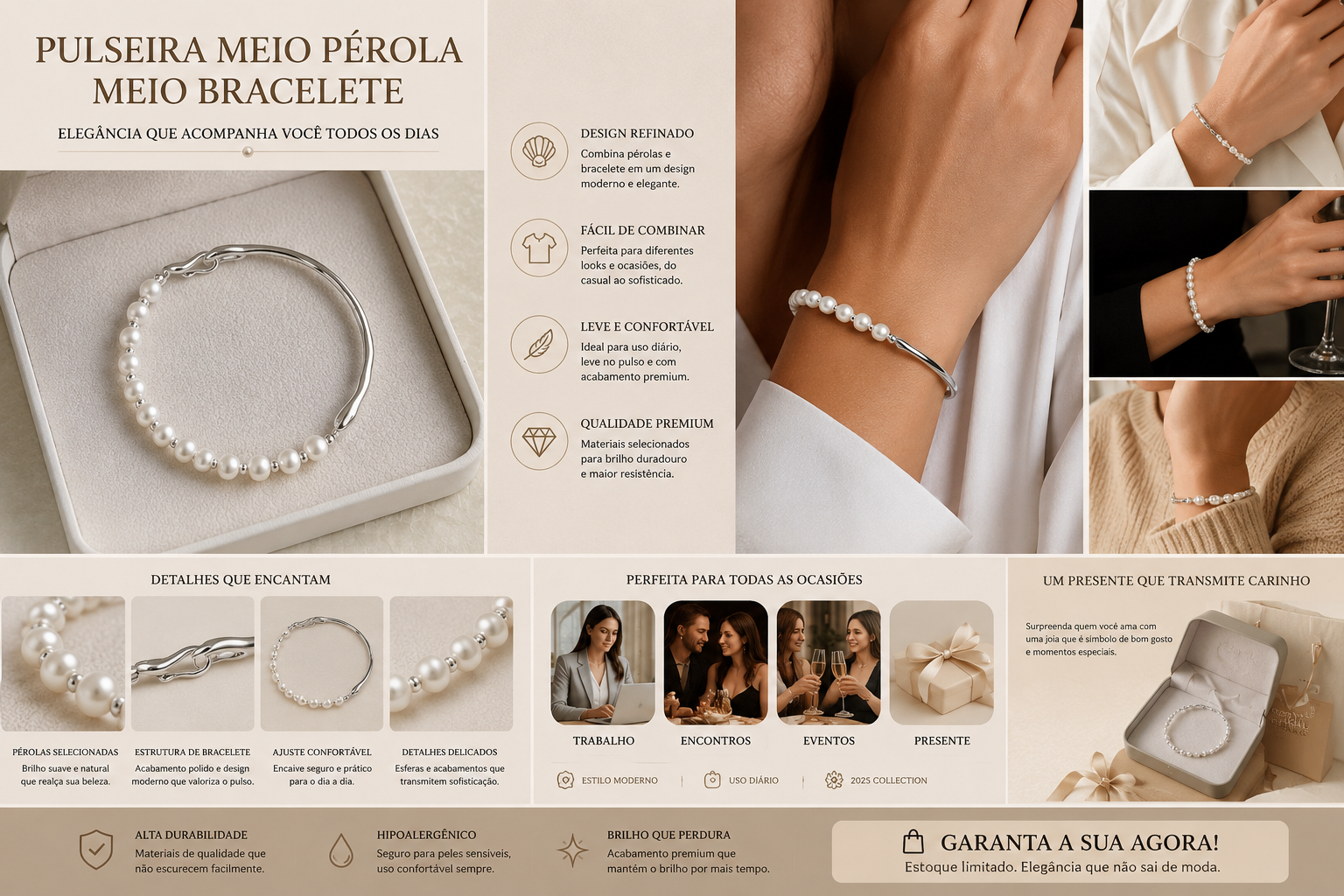 Pulseira Meio Pérola Meio Bracelete — detalhes e benefícios (imagem 1)