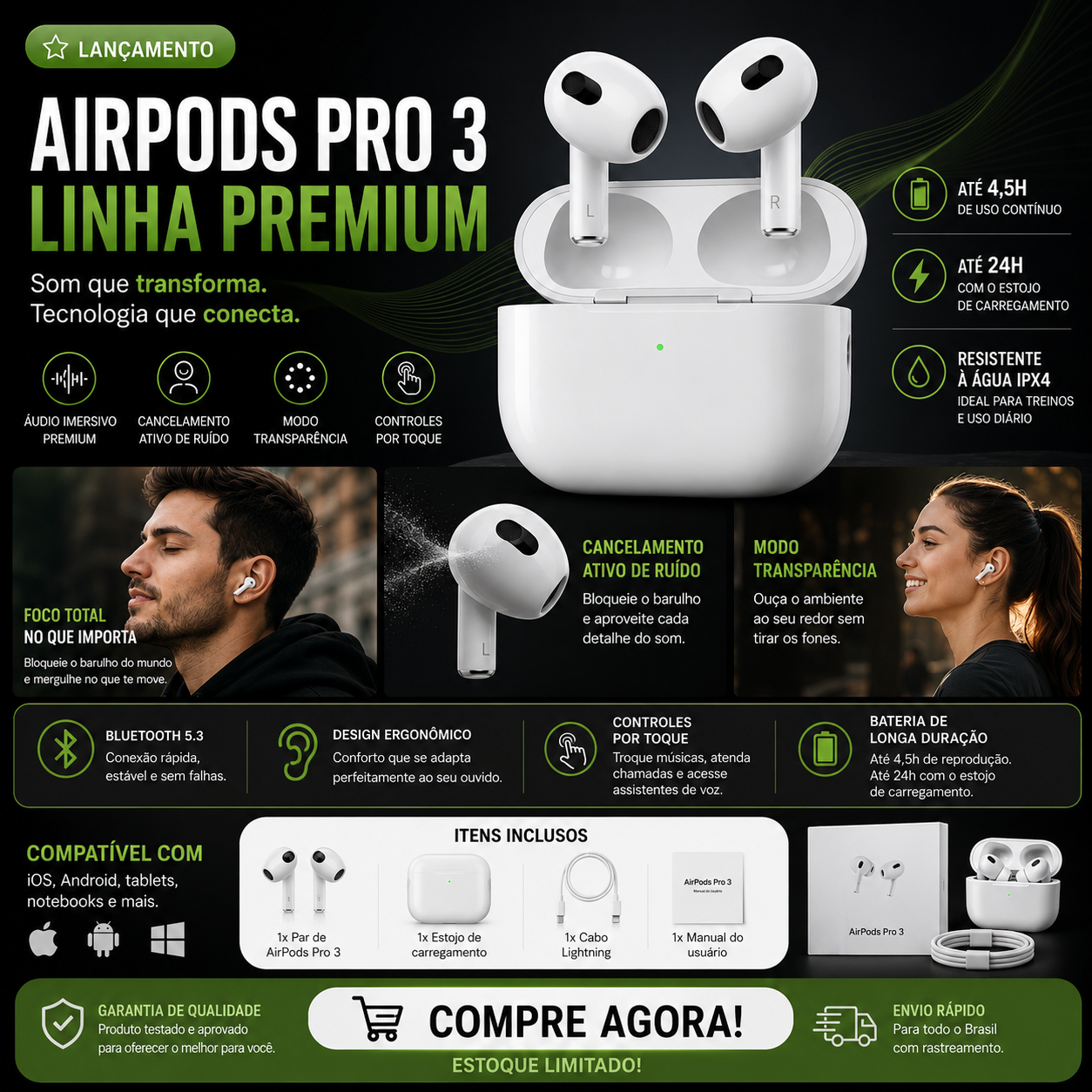Fone AirPods Pro 3 — Estojo Lightning — detalhes e benefícios (imagem 1)