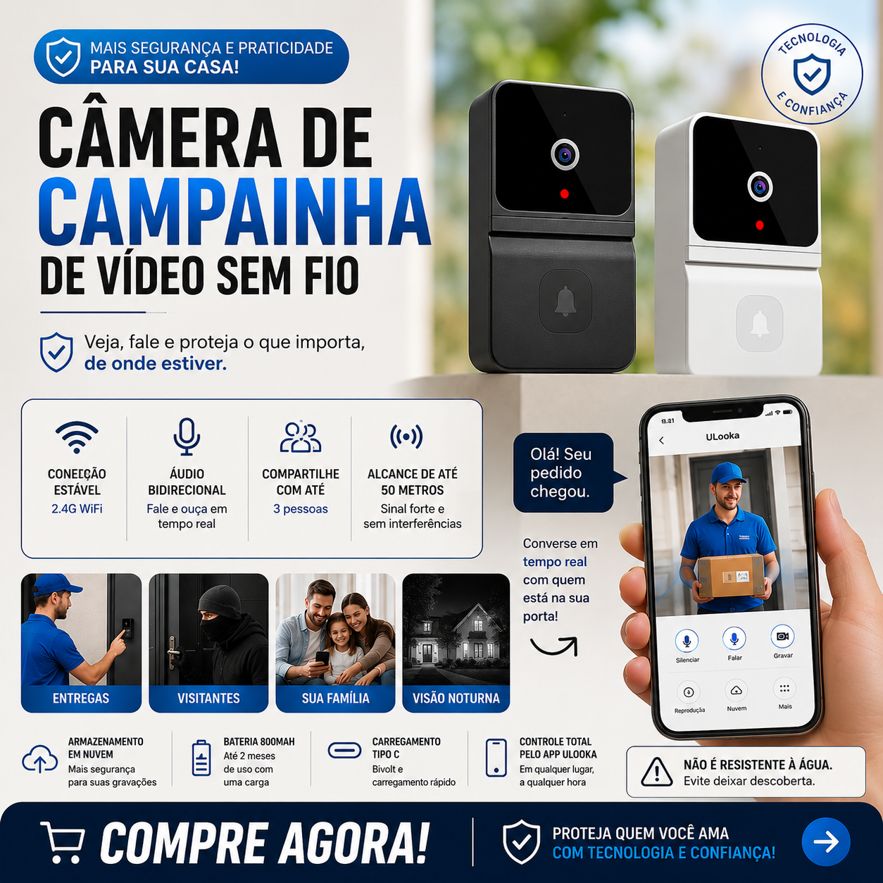 Campainha de Vídeo Inteligente Wi-Fi com Visão Noturna — detalhes e benefícios (imagem 1)