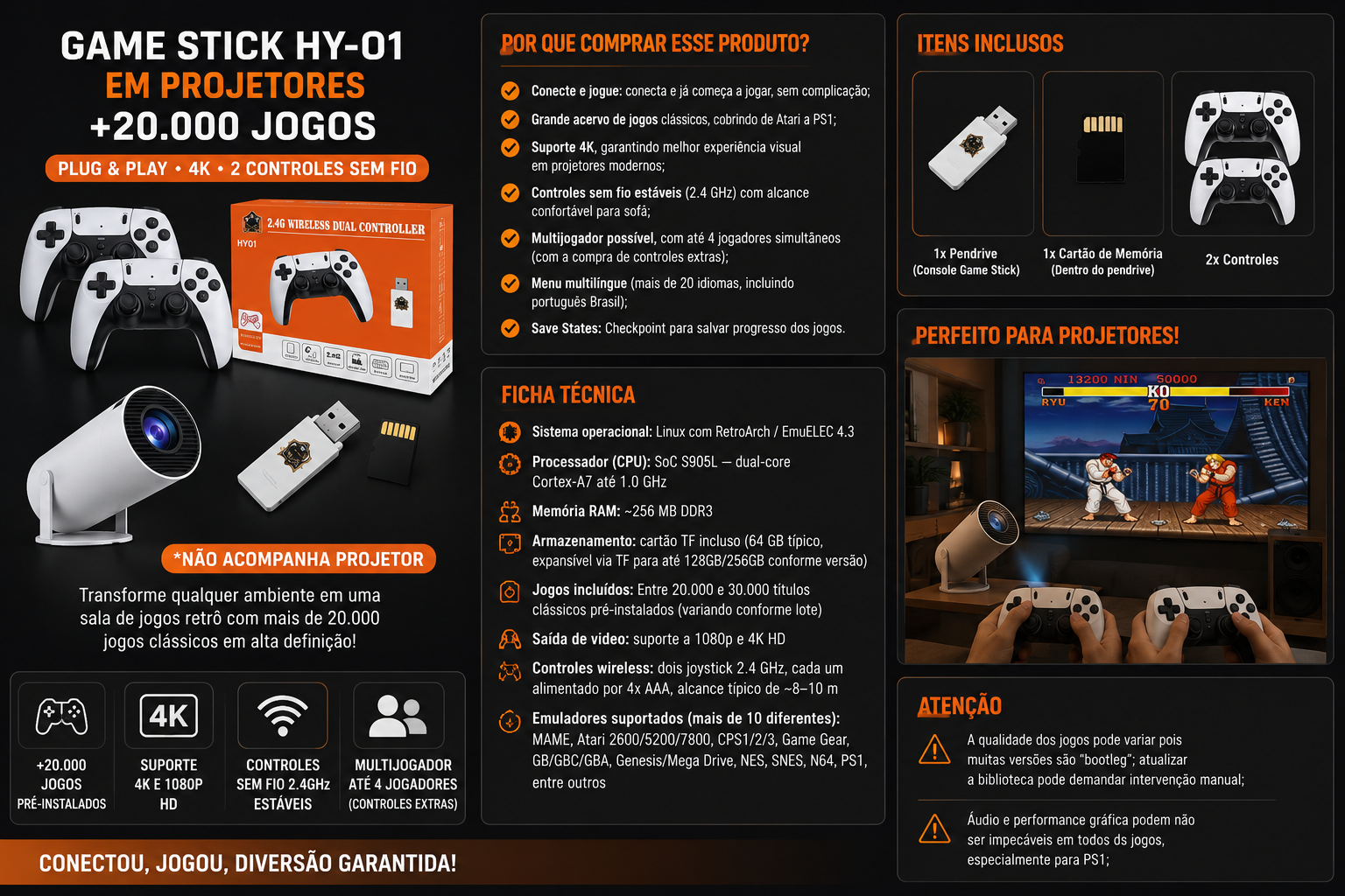 Game Stick 4K — +20.000 Jogos + 2 Controles sem Fio — detalhes e benefícios (imagem 1)