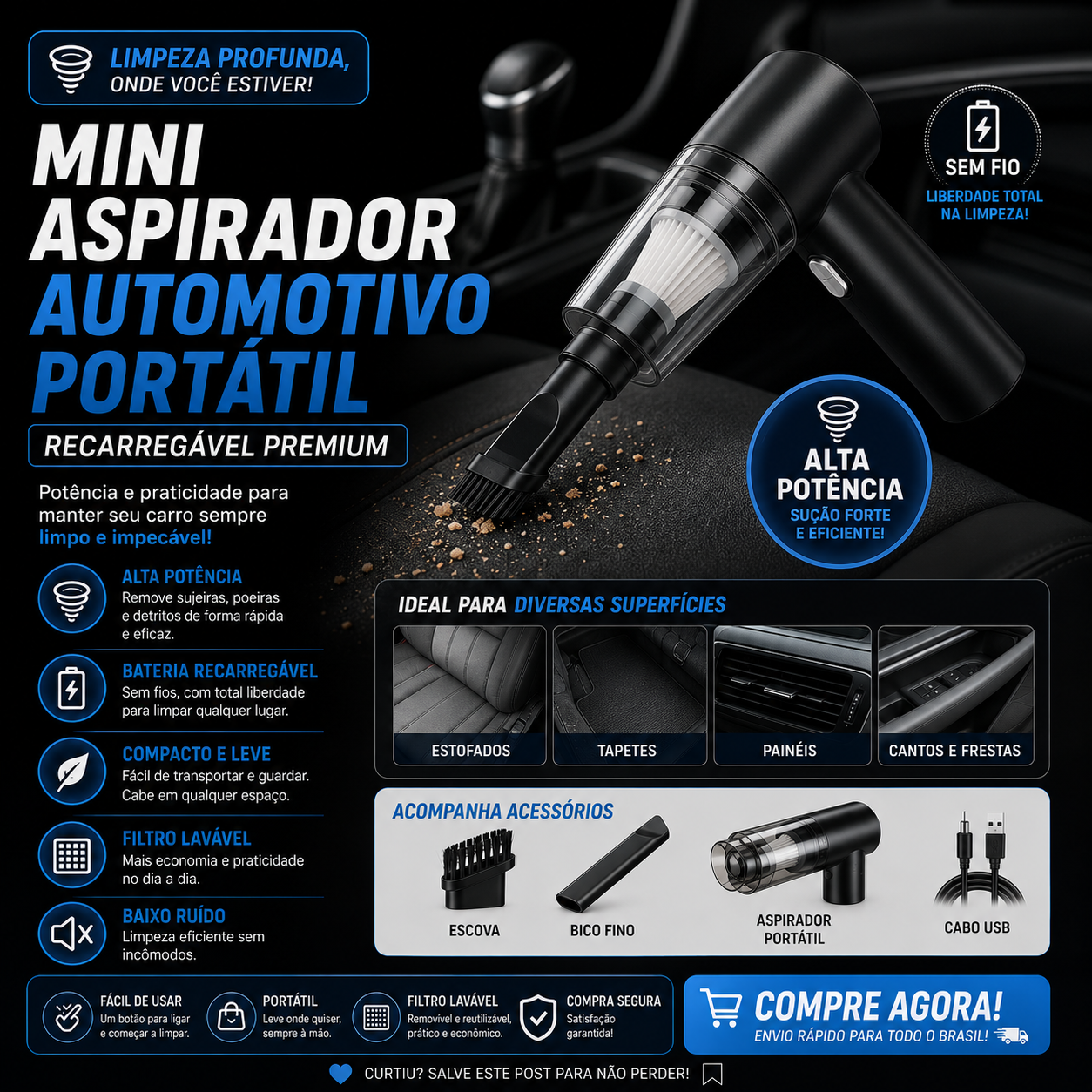 Mini Aspirador Automotivo Portátil — detalhes e benefícios (imagem 2)