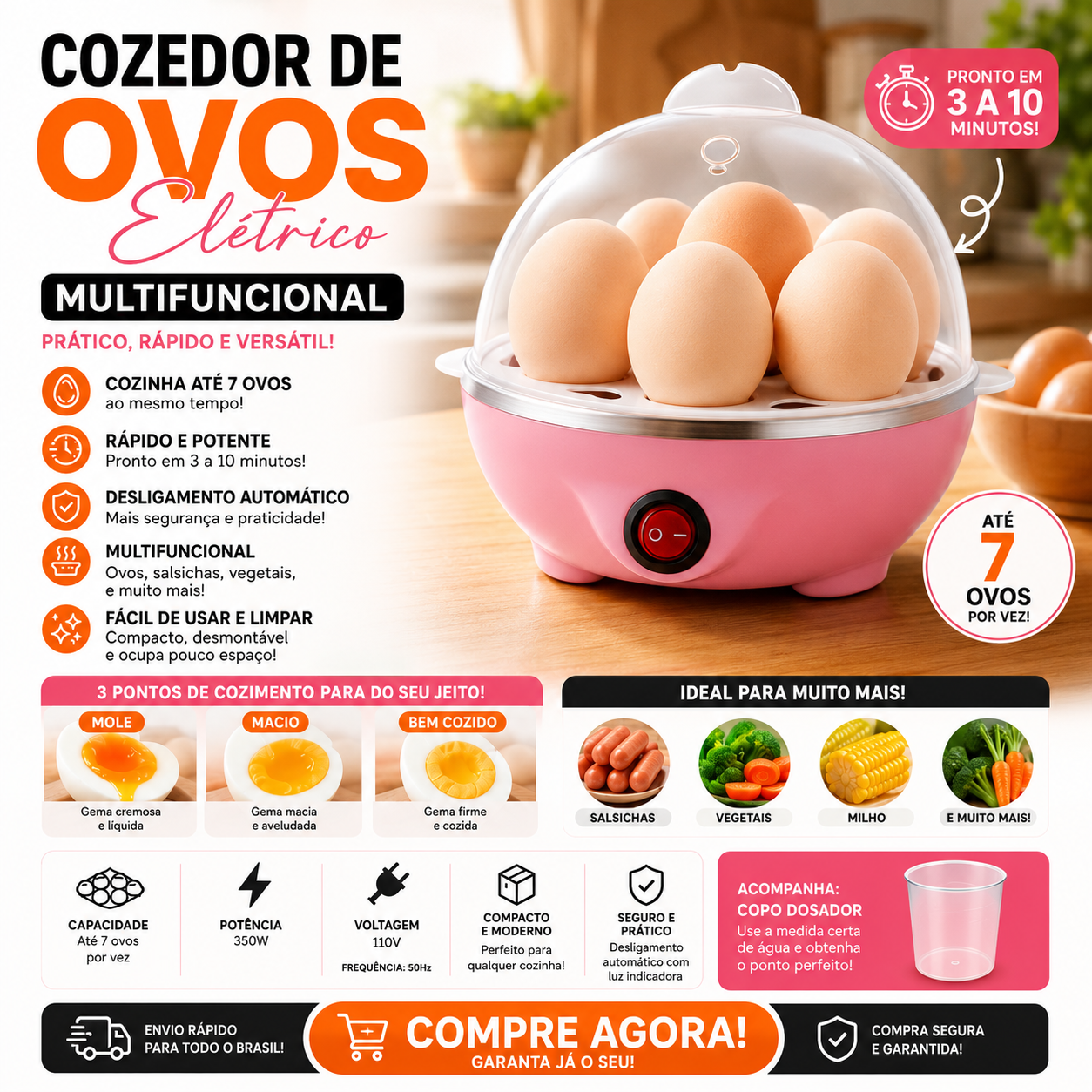Cozedor de Ovos Elétrico Multifuncional — detalhes e benefícios (imagem 1)