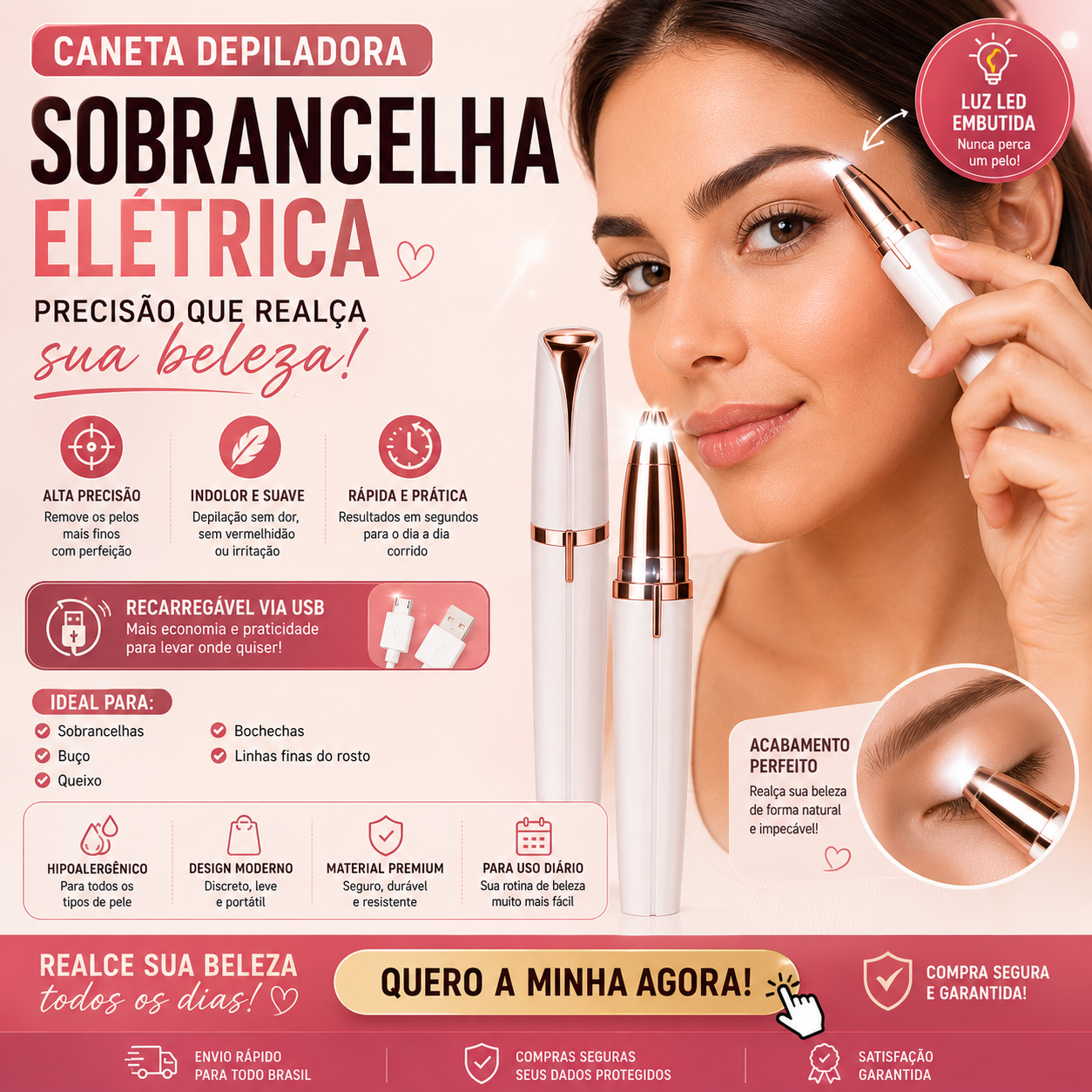 Caneta Depiladora de Sobrancelha Elétrica USB — detalhes e benefícios (imagem 1)