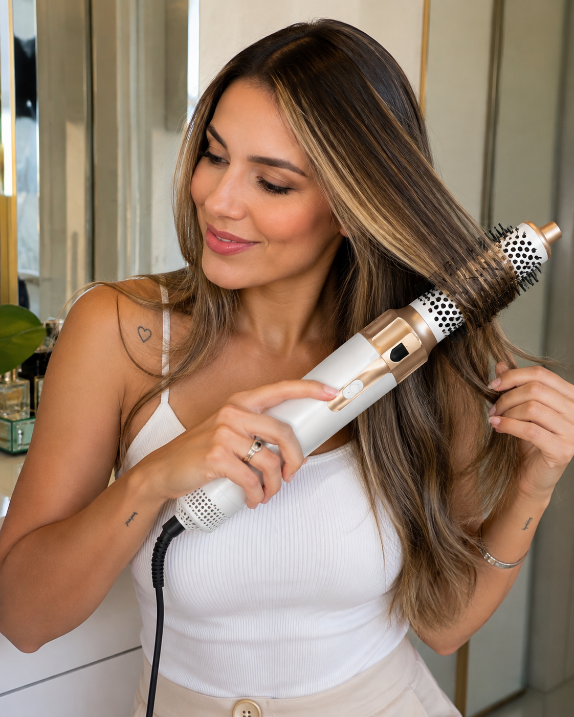 Escova Secador de Cabelo 5 em 1 — Branco/Dourado