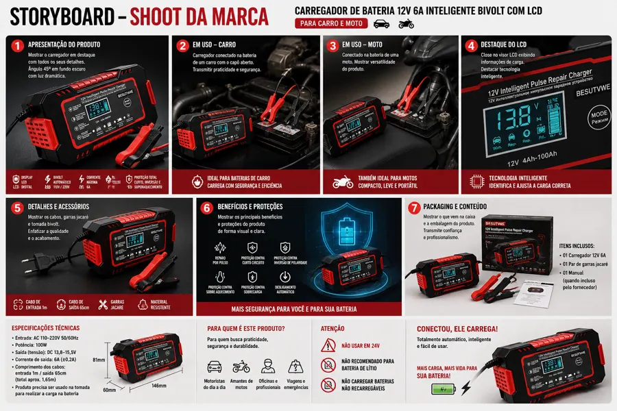 Carregador de Bateria 12V 6A Inteligente Bivolt (LCD) — detalhes e benefícios (imagem 1)