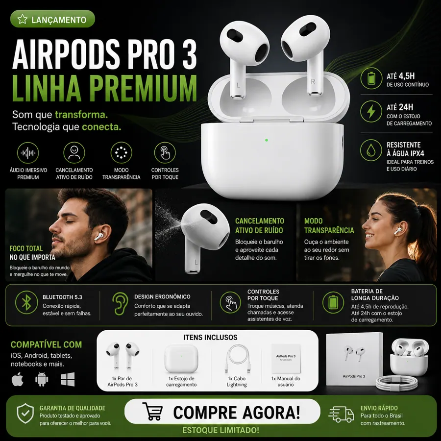 Fone AirPods Pro 3 — Estojo Lightning — detalhes e benefícios (imagem 1)