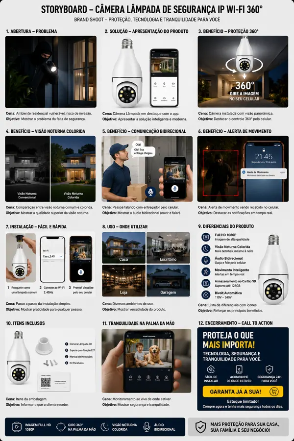 Câmera Lâmpada de Segurança Wi-Fi 360° FullHD — detalhes e benefícios (imagem 1)