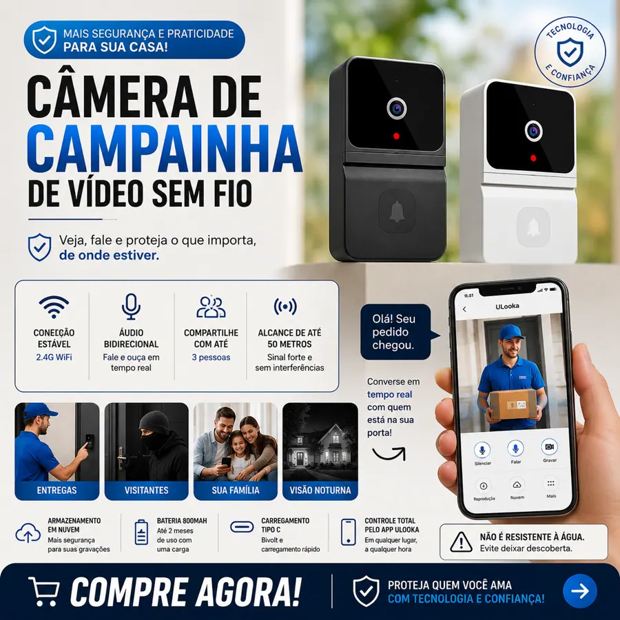 Campainha de Vídeo Inteligente Wi-Fi com Visão Noturna — detalhes e benefícios (imagem 1)
