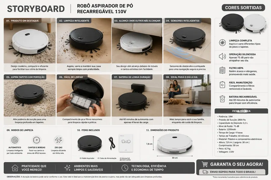 Robô Aspirador de Pó Recarregável — detalhes e benefícios (imagem 1)