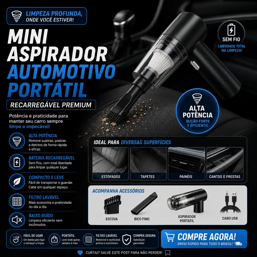 Mini Aspirador Automotivo Portátil — detalhes e benefícios (imagem 2)