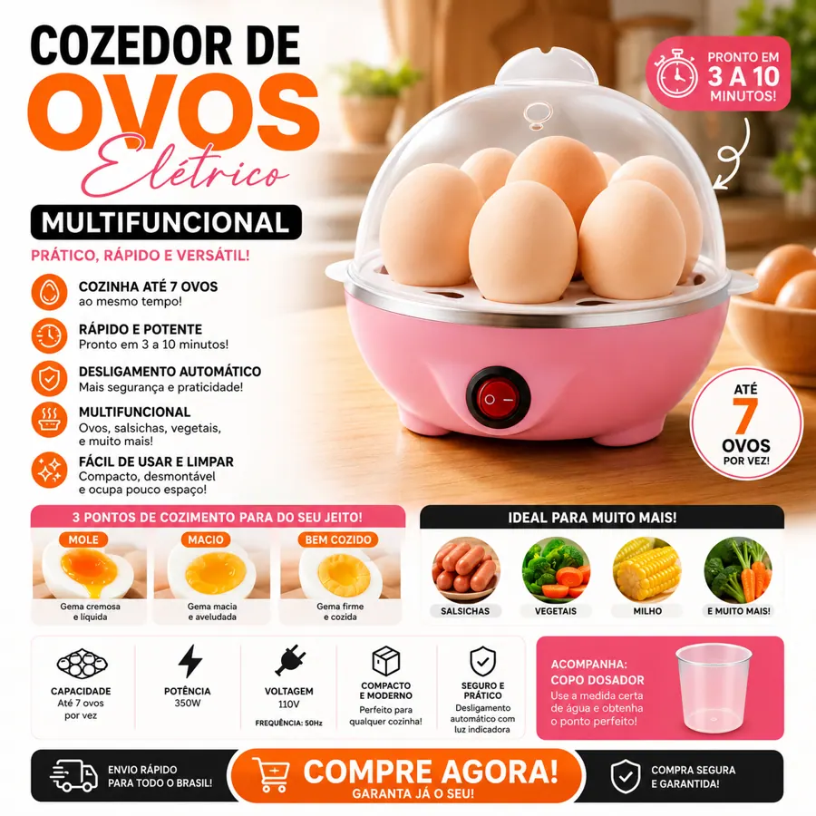 Cozedor de Ovos Elétrico Multifuncional — detalhes e benefícios (imagem 1)
