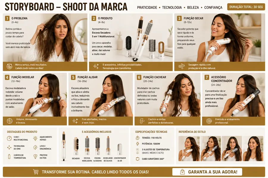Escova Secador de Cabelo 5 em 1 — Branco/Dourado — detalhes e benefícios (imagem 1)